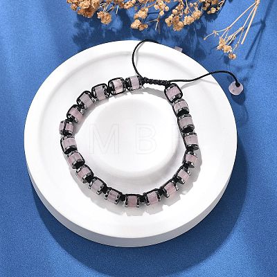 Adjustable Natural Rose Quartz and Non-magnetic Synthetic Hematite Braided Bead Bracelets BJEW-Z090-01B-1