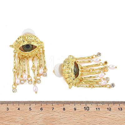 Alloy Rhinestone & Plastic Imitation Pearl Tassel Stud Earrings EJEW-A122-01G-1
