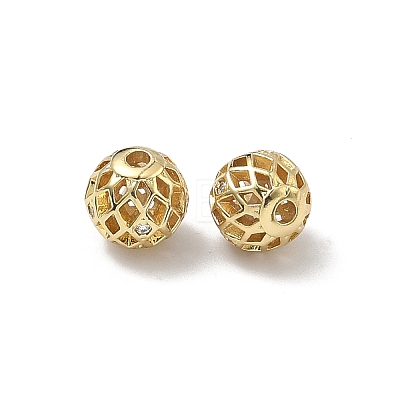 Brass Micro Pave Clear Cubic Zirconia Beads KK-D228-09G-1