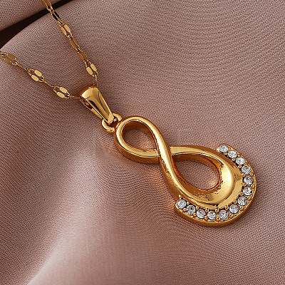 Vintage 304 Stainless Steel Crystal Rhinestone Infinity Pendant Necklaces for Women UB6493-1