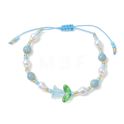 Natural Dyed Yellow Jade & Plastic Imitation Pearl Braided Bead Bracelets for Women BJEW-MZ00308-02-1