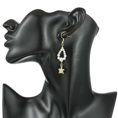Shell Pearl and Brass Micro Pave Cubic Zirconia Charms Dangle Earring EJEW-JE07431-01-1
