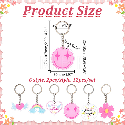12Pcs 6 Style Acrylic Keychains KEYC-HY0001-40-1
