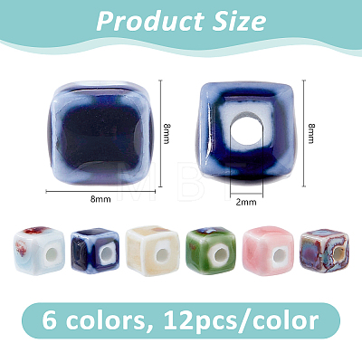 72Pcs 6 Colors Handmade Porcelain Beads PORC-DC0001-12-1
