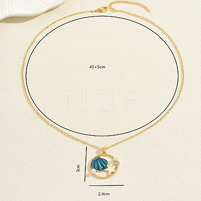 Bohemian Ocean Brass Enamel with Imitaiton Pearl Ring with Starfish and Shell Pendant Necklaces for Women QC9894-1