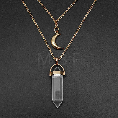 Natural Quartz Crystal Cone Pendant Double Layer Necklace UX9990-26-1