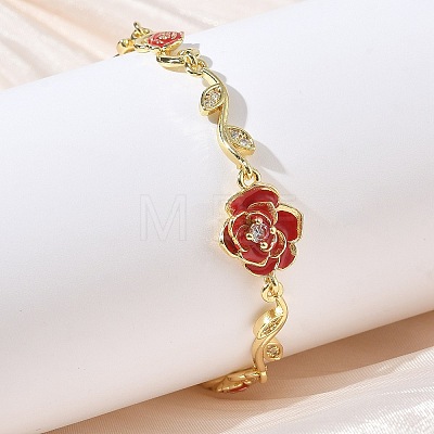 Brass Micro Pave Clear Cubic Zirconia Link Chain Bracelets for Women BJEW-C156-05G-1