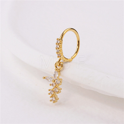 Brass Micro Pave Clear Cubic Zirconia Dangle Hoop Nose Rings WG50B47-06-1