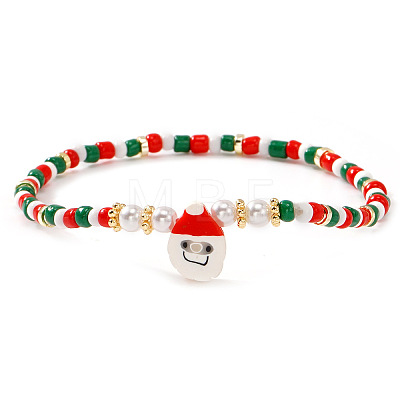 Christmas Round Glass Seed Beaded Stretch Bracelets for Women OT9576-3-1