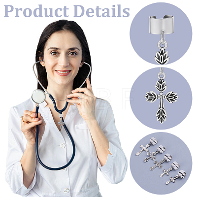 40Pcs 5 Style Cross Alloy Stethoscope Pendant Decorations HJEW-ME00140-1