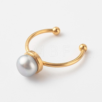 Shell Pearl Round Beads Cuff Rings RJEW-JR00375-1