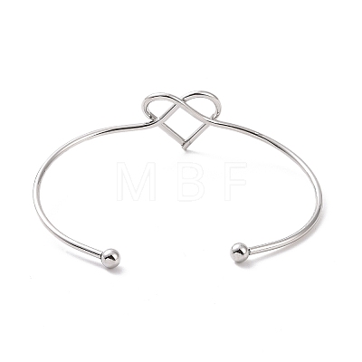 201 Stainless Steel Wire Wrap Heart Open Cuff Bangle BJEW-P285-02P-1
