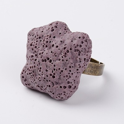 Adjustable Nuggets Lava Rock Gemstone Finger Rings RJEW-I011-01-1