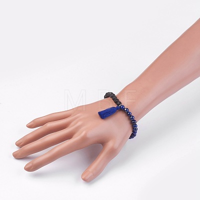 Natural Lapis Lazuli Stretch Bracelets BJEW-JB03948-03-1