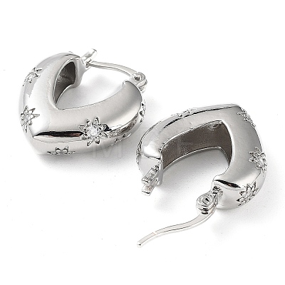 Clear Cubic Zirconia Heart with Star Hoop Earrings EJEW-Q024-02P-1