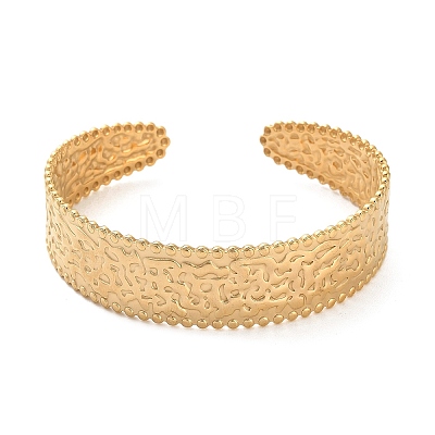 304 Stainless Steel Textured Flat Cuff Bangles BJEW-G694-02G-1