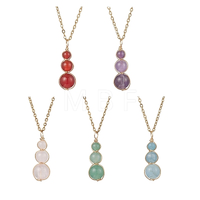 Natural Green Aventurine & Rose Quartz & Amethyst & Carnelian & Dyed Quartz Round Beaded Gourd Shape Pendant 304 Stainless Steel Cable Chain Necklaces for Women NJEW-JN05656-1
