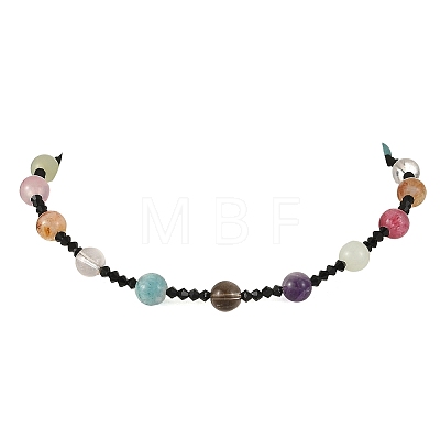 Round Natural Mixed Stone and Black Bicone Glass Beaded Necklaces for Women NJEW-TA00272-1