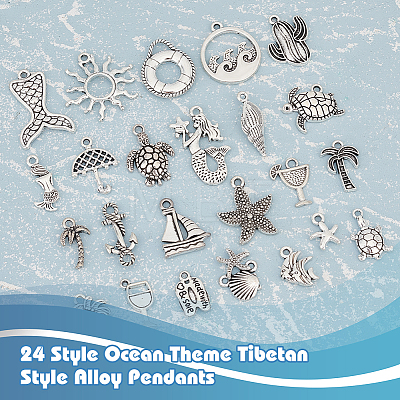 96Pcs 24 Style Ocean Theme Tibetan Style Alloy Pendants TIBEP-FG0001-13-1