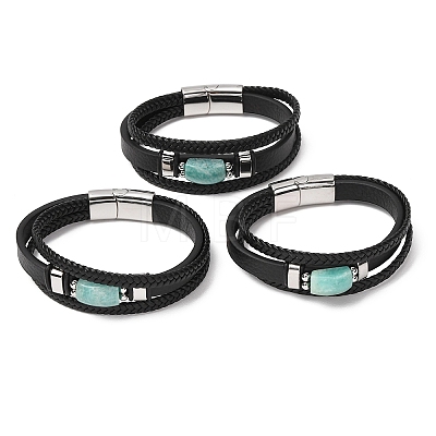 Natural Amazonite & Braided Microfiber Leather Multi-strand Bracelets for Women Men GG-CBAEA55-01A-1