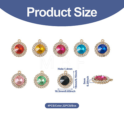 Crafans 24pcs 6 colors Zinc Alloy Rhinestone Pendants FIND-CF0001-01-1