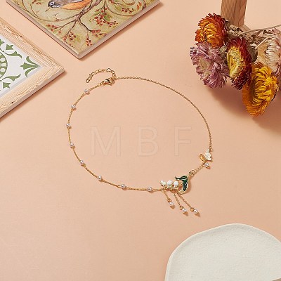 Alloy Enamel Flower & Brass Butterfly Pendant Necklace NJEW-JN04267-1