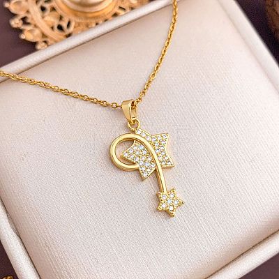 Brass Micro Pave Clear Cubic Zirconia Pendant 304 Stainless Steel Cable Chain Necklaces for Women WG79B21-05-1