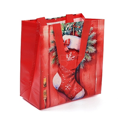 Rectangle Christmas No Woven Fabric Printed Tote Bags ABAG-P015-03B-1