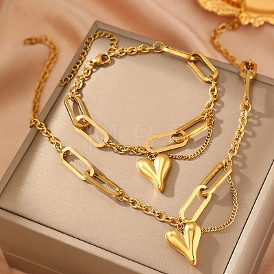 304 Stainless Steel Pendant Necklaces & Charms Bracelets Sets SJEW-Z003-04G-1