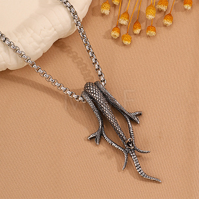 Vintage 304 Stainless Steel Three Snakes Pendant Necklaces for Men WG54BFC-01-1
