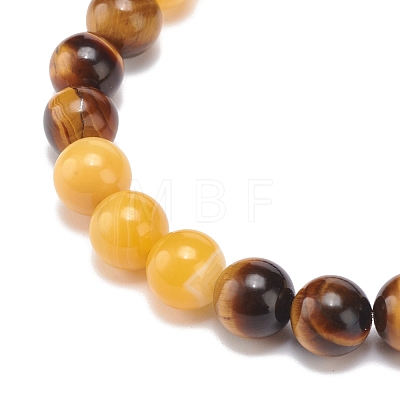 Natural Agate & Tiger Eye & Black Onyx Round Beaded Stretch Bracelet BJEW-JB08400-05-1