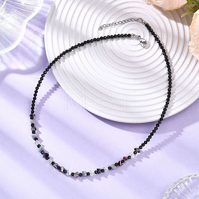 Electroplate Glass Triangle and Faceted Round Natural Black Spinel Beaded Necklaces for Women NJEW-JN05666-1