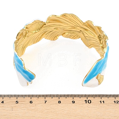 Ocaen Theme 304 Stainless Steel Enamel Cuff Bangles for Women BJEW-Z160-03G-01-1
