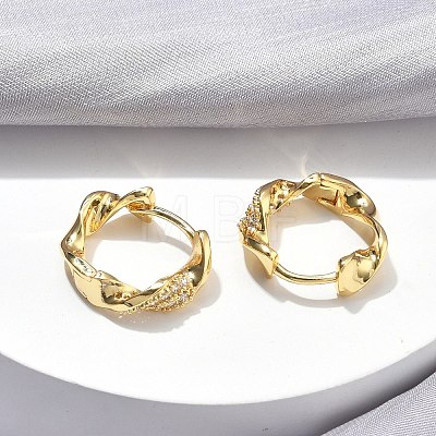 Brass Micro Pave Clear Cubic Zirconia Hoop Earrings EJEW-C182-05A-G-1