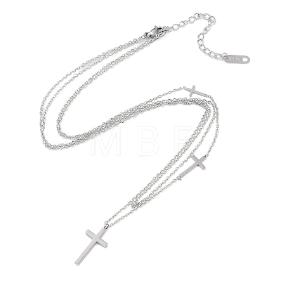 Non-Tarnish 304 Stainless Steel Cable Chain Religion Cross Pendant Necklaces for Women NJEW-K276-05B-P-1