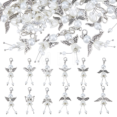 60Pcs 12 Style Alloy & ABS Plastic Imitation Pearl Pendant Decorations HJEW-FH00303-1