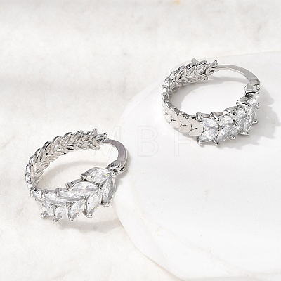 Leaf Brass Micro Pave Cubic Zirconia Hoop Earrings EJEW-P333-03P-1
