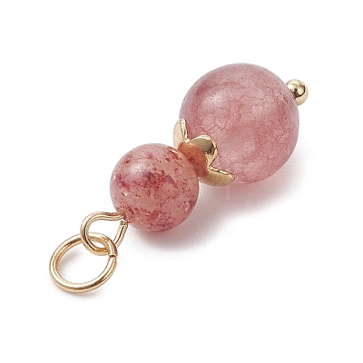 3Pcs 3 Styles Natural Carnelian(Dyed & Heated) & Strawberry Quartz & Red Jasper Round Beaded Pendants PALLOY-JF04701-04-1