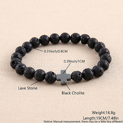 Natural Lava Rock Round Beaded Stretch Bracelets for Men Women OI3299-6-1