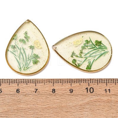 Brass & Transparent Epoxy Resin & Dried Flower Pendants RESI-G133-02G-05-1