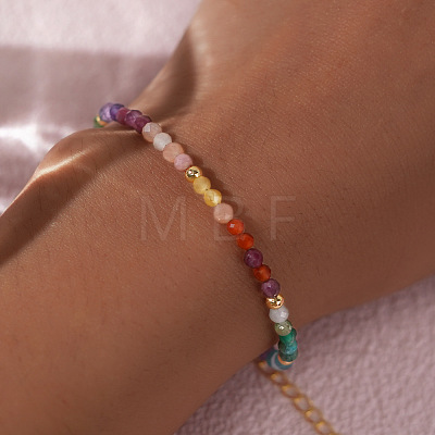 Faceted Round Natural Amethyst & Aquamarine & Apatite & Citrine & Carnelian Beaded Bracelets GF6950-1
