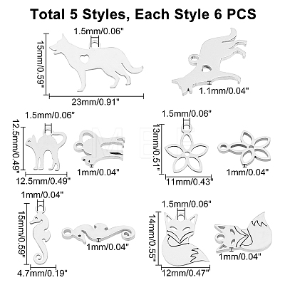 Unicraftale 30Pcs 5 Style 304 Stainless Steel Charms STAS-UN0024-80-1