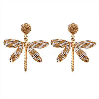 Alloy & Raffia Dangle Stud Earrings FS-WGCB008-02-1