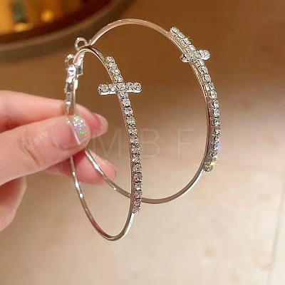 Cross Alloy Crystal Rhinestone Hoop Earrings FS-WG132BD-01-1