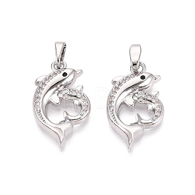 Brass Micro Pave Clear Cubic Zirconia Pendants KK-Q073-11P-1