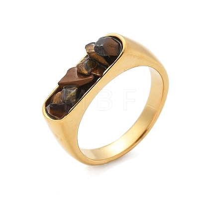 Rectangle Natural Tiger Eye Chips Finger Rings RJEW-D303-02G-01-1