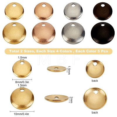 SUNNYCLUE 40Pcs 2 Size 4 Colors Vacuum Plating 304 Stainless Steel Dome Charms STAS-SC0002-31-1