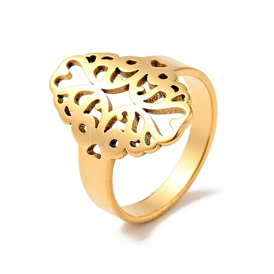 Ion Plating(IP) 201 Stainless Steel Oval with Flower Thick Finger Ring for Women RJEW-G266-12G-1