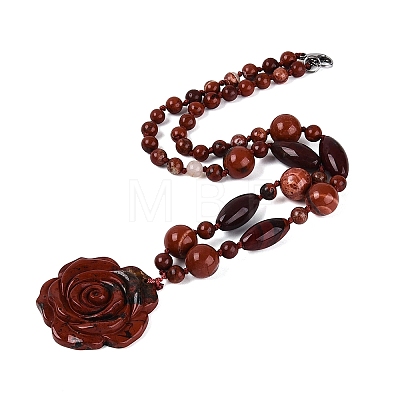 Natural Red Jasper Flower Pendant Necklaces NJEW-N064-08F-1