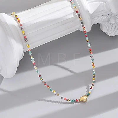 Bohemian 304 Stainless Steel Heart Faceted Colorful Glass Beaded Necklaces for Women JD8300-1